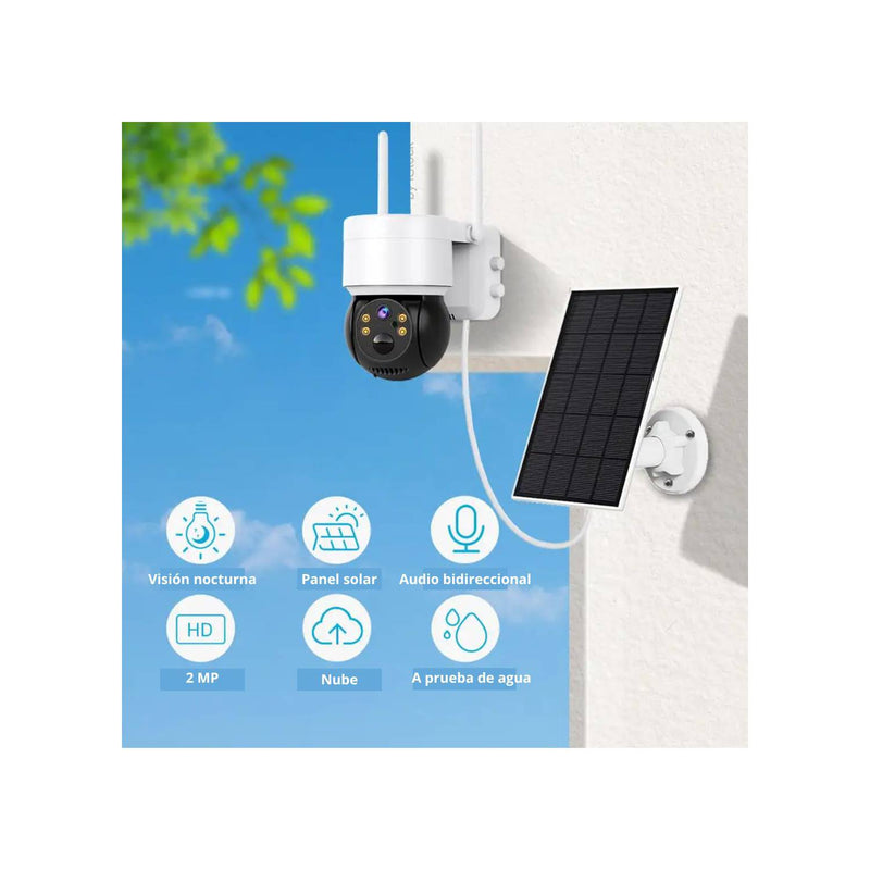 Cámara de Seguridad Wifi con Panel Solar para Exteriores con Alarma